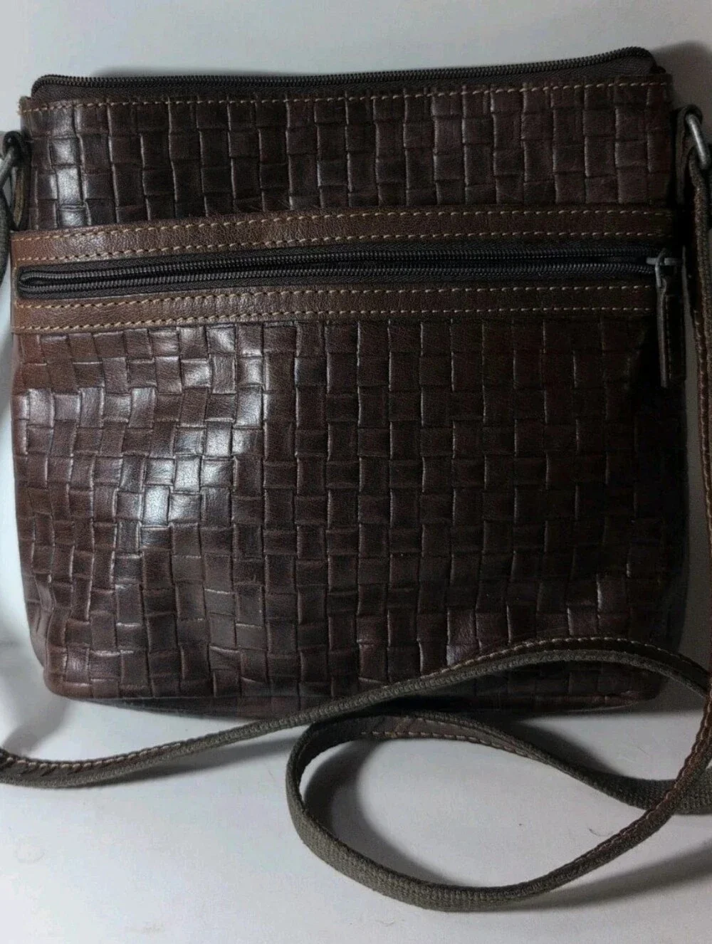 JACK GEORGES Voyager Woven Crossbody Mens/Womens Leather Bag (MSRP $240)